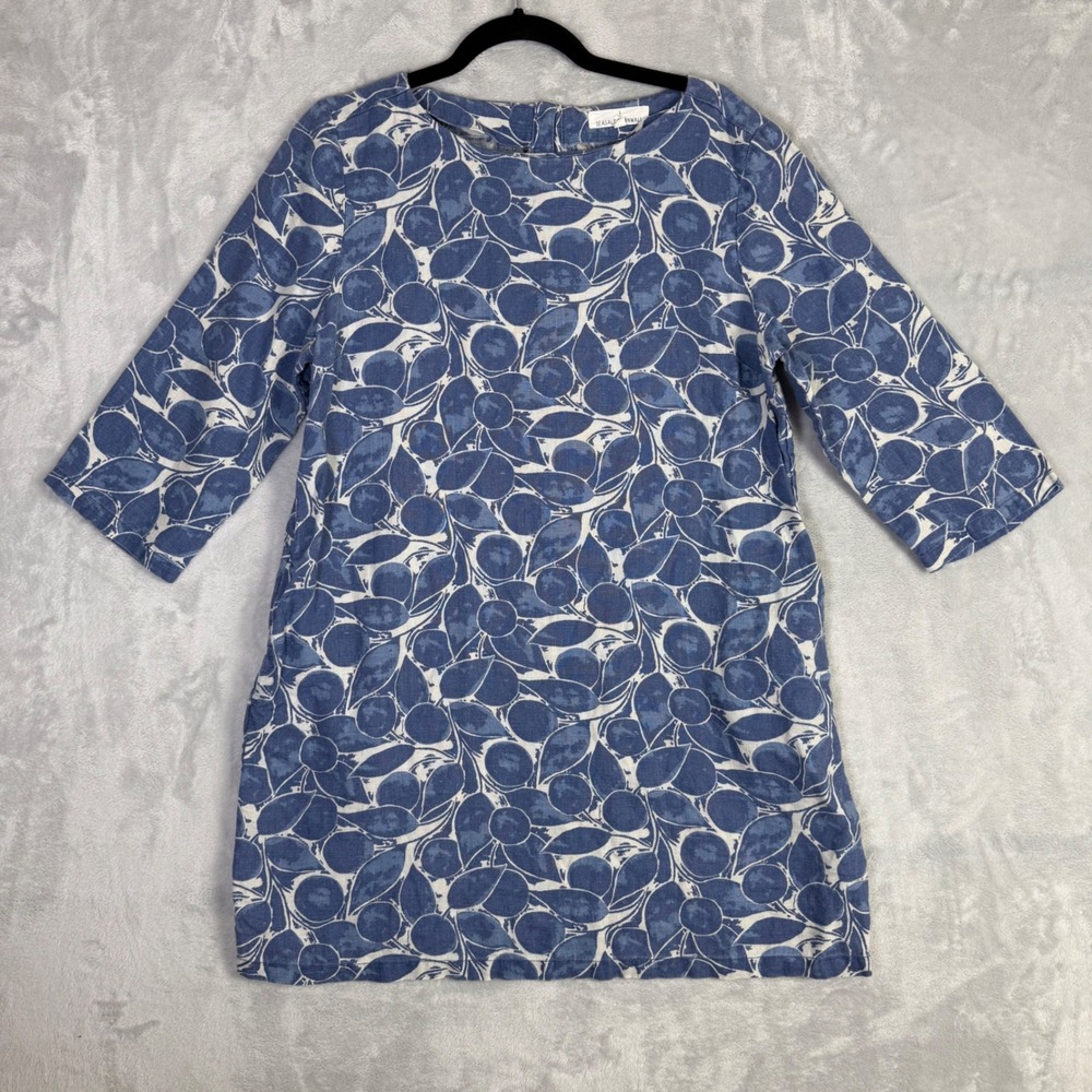 Seasalt Cornwall Sol Blaze Tunic Women 12 Blue White Linen Fruit Print